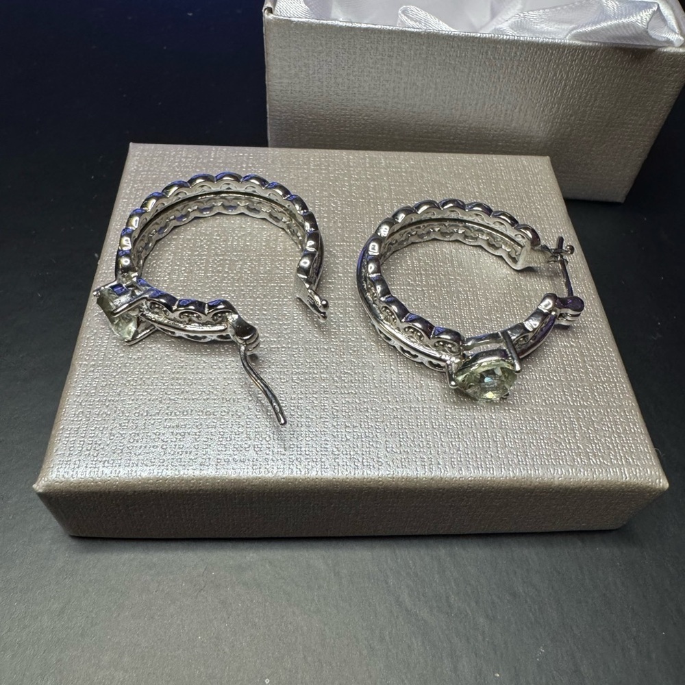 Montezuma Prasiolite 3.35 ctw Heart Hoop Earrings in Stainless Steel